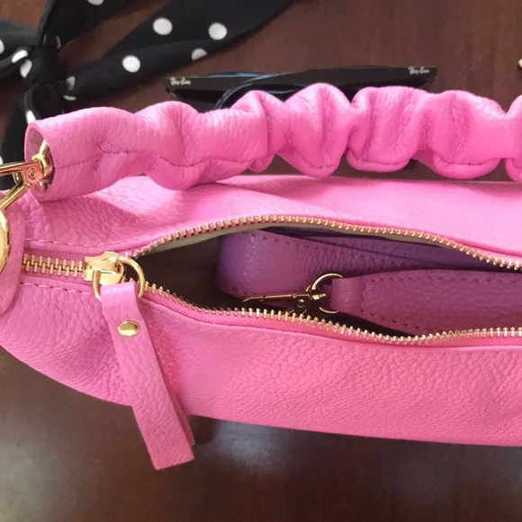Ultra Pink Italian Leather Crescent / Sling Shoulder Bag - Picture 10 of 12